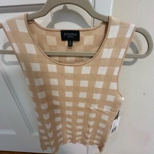 NWT Rondina silk blend tan/white gingham sleeveless  -XS